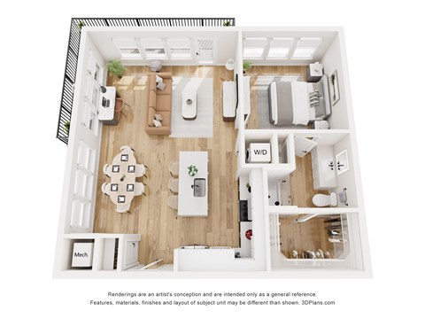 Floor plan for 1 bed, 1 bath, 868 sqft